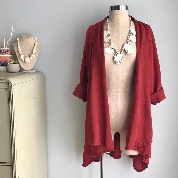 Oh My Gauze! Sweaters Oh My Gauze Rust Red Gauze Kimono Cardigan Sz